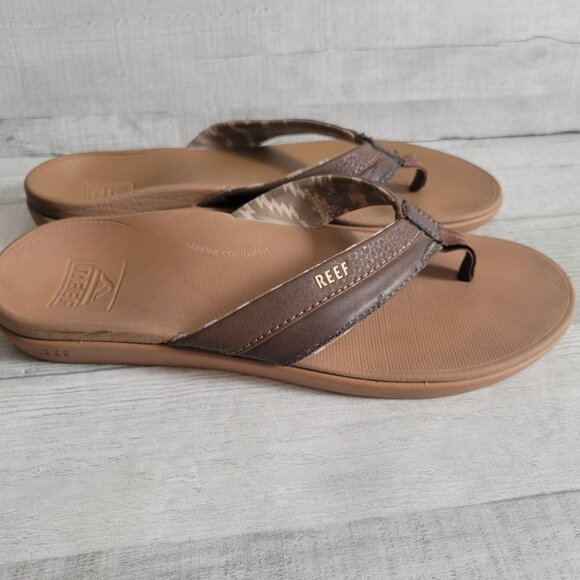 Reef Mens Brown Leather Flip Flops - Picture 1 of 8